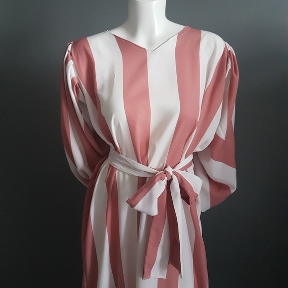 Eleanor Geraldine Striped Ruffled Midi Dress Size M - Picture 3 of 8